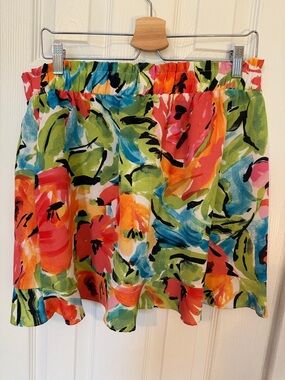 Floral Watercolor Elastic Waist Mini Skirt - Multicolor